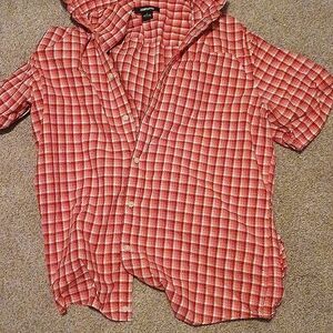 Button down shirt, Claiborne size L pink and white